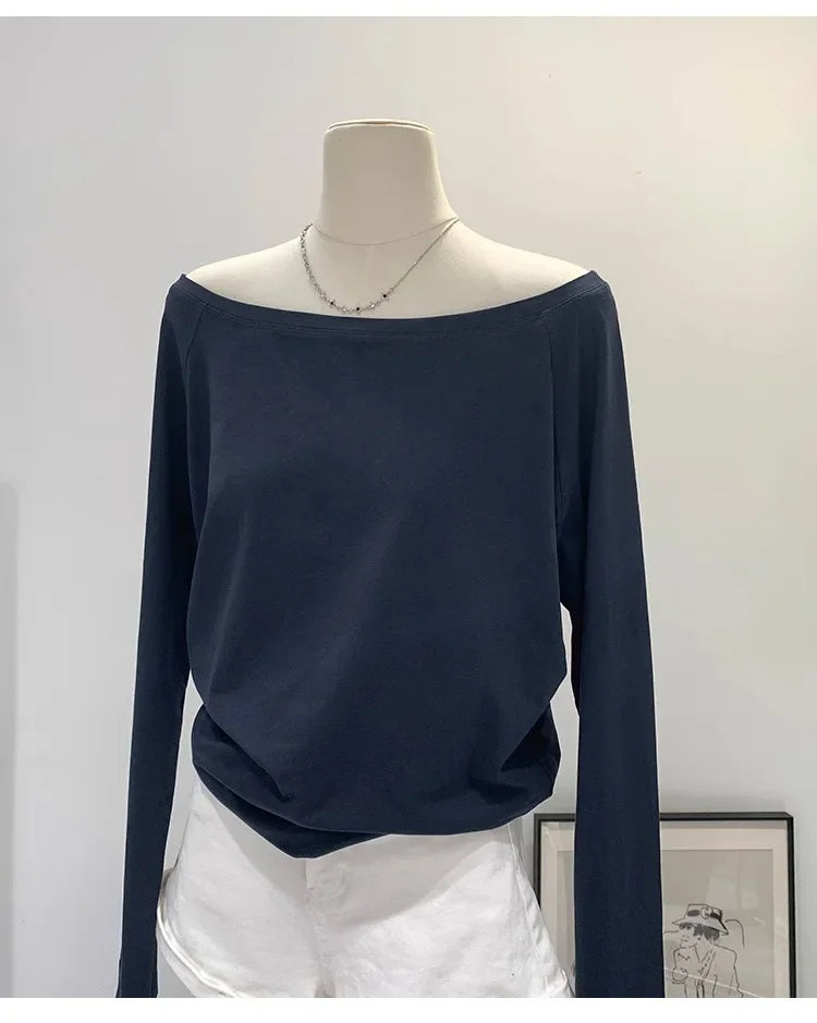 Women’s Off-Shoulder Cotton Long Sleeve T-Shirt