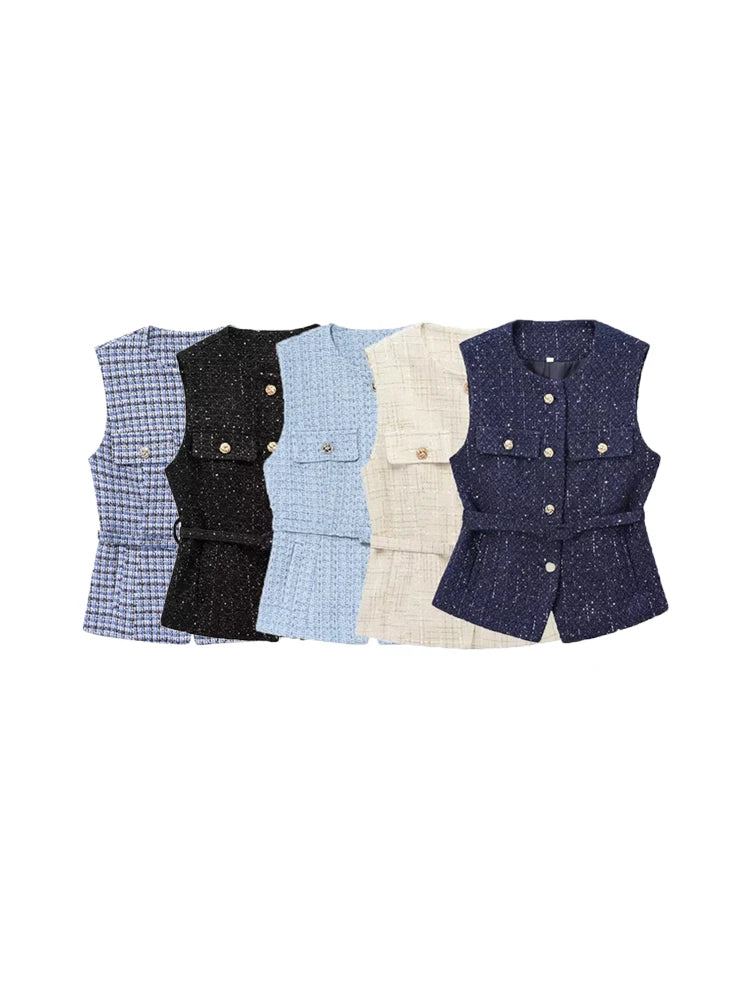 Women's Tweed Waistcoat with Belt