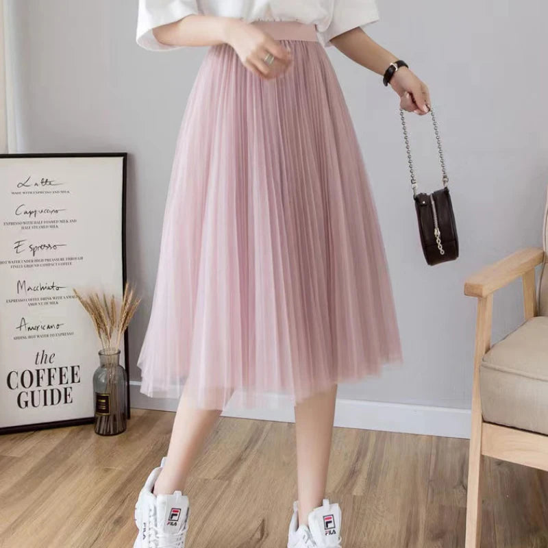Elegant High Waist Tulle Skirt for Women