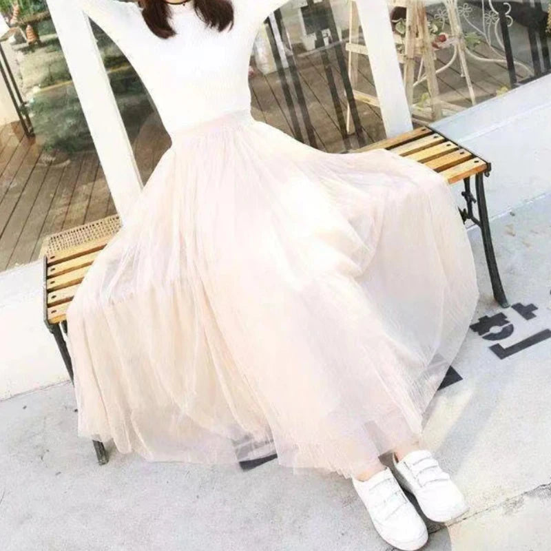 Elegant High Waist Tulle Skirt for Women