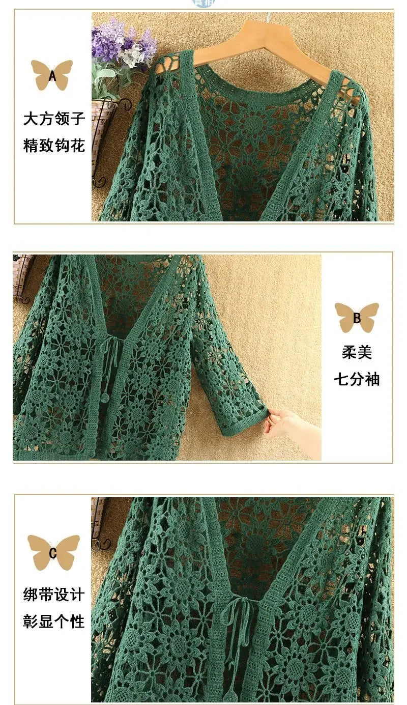 Women’s Lace Hollow Knit Cardigan – Lightweight Spring/Autumn Sweater