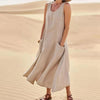 Women’s Cotton Linen Summer Dress – Sleeveless Loose Fit Long Pullover Vestido