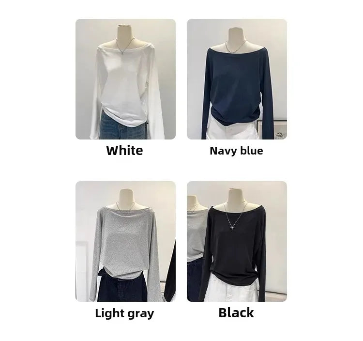 Women’s Off-Shoulder Cotton Long Sleeve T-Shirt