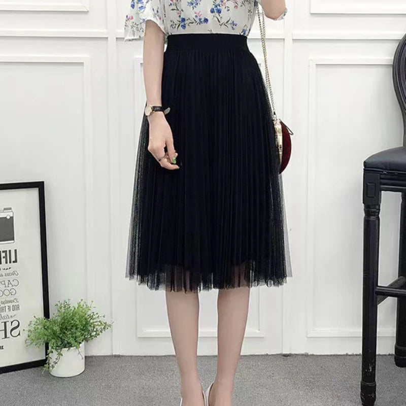 Elegant High Waist Tulle Skirt for Women