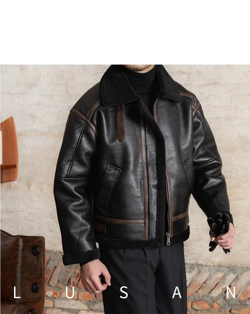 Men’s British Style Leather Jacket – Fur Lined Winter Coat