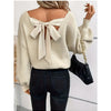 Women’s V-Neck Solid Color Relaxed-Fit Bow Sweater