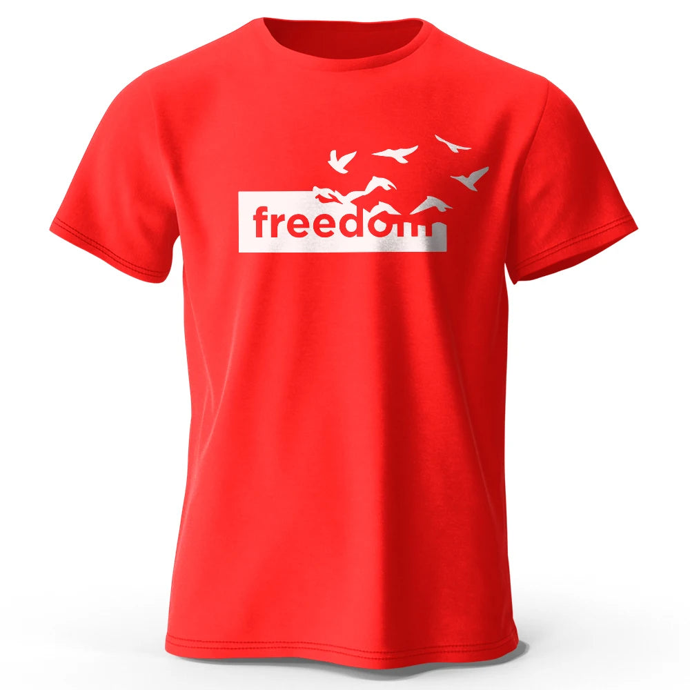 Men's Oversized Freedom Graphic T-Shirt – Cotton Letter Print Tee