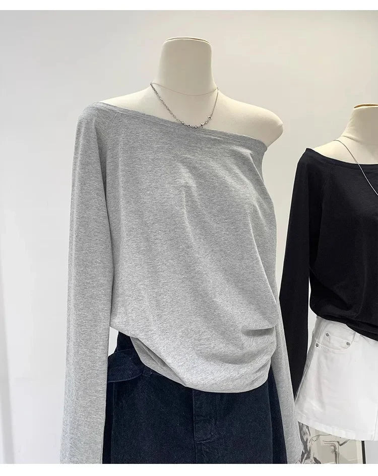 Women’s Off-Shoulder Cotton Long Sleeve T-Shirt