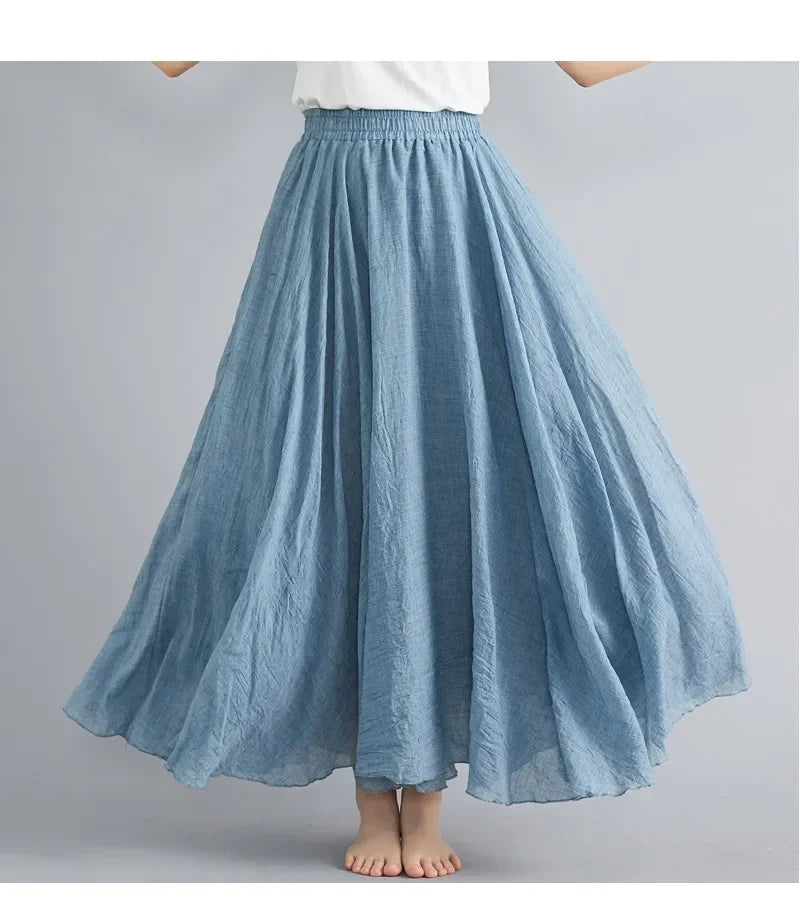 Women's Cotton Linen Maxi Skirt – Boho Y2K Casual Long Skirt, Elegant Beachwear Style