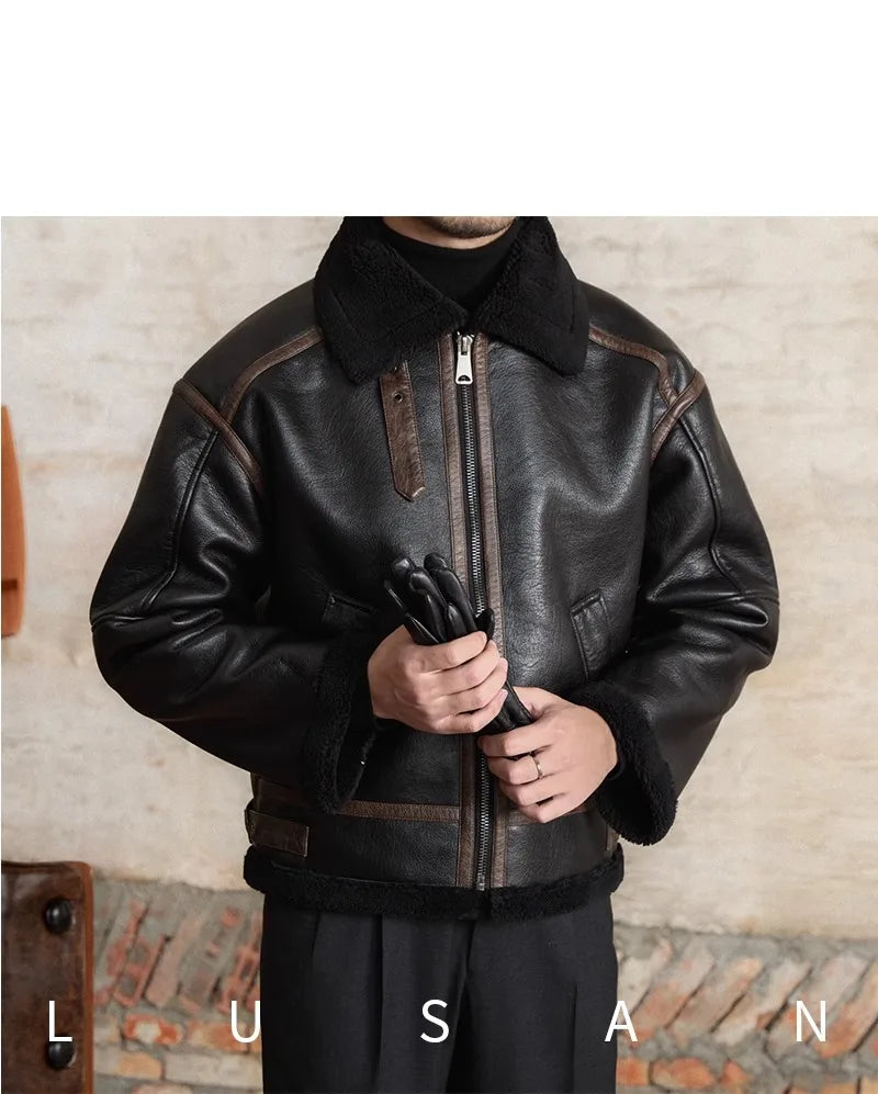 Men’s British Style Leather Jacket – Fur Lined Winter Coat