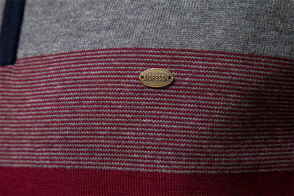 Men’s Patchwork Pullover Sweater – Cotton Mock Neck with Zipper