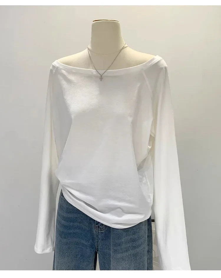 Women’s Off-Shoulder Cotton Long Sleeve T-Shirt