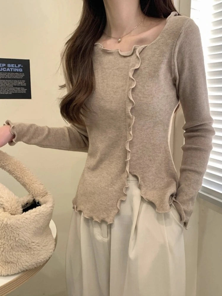 Women’s Slim Fit Lettuce-Edge Knit Sweater