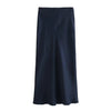 Willshela 2024 Black Satin Midi Skirt – High Waist Elegant Long Skirt for Women