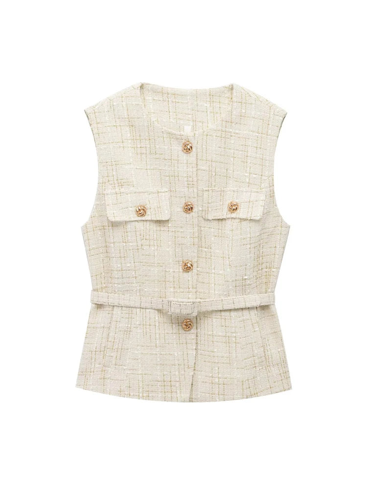 Women's Tweed Waistcoat with Belt