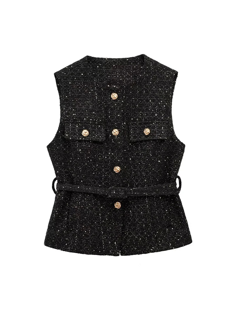 Women's Tweed Waistcoat with Belt