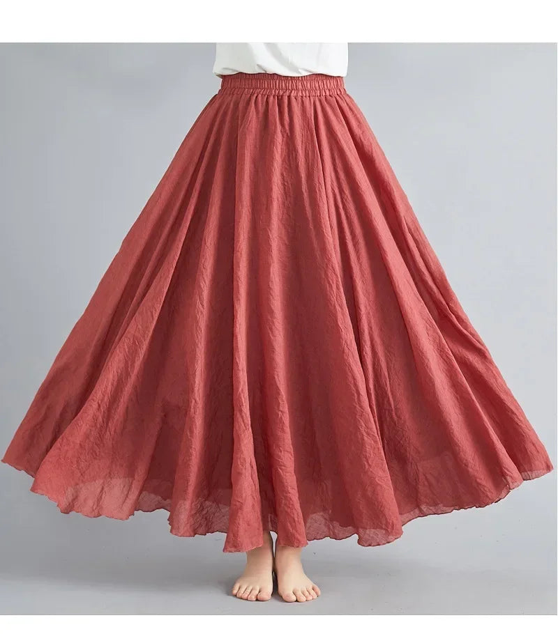 Women's Cotton Linen Maxi Skirt – Boho Y2K Casual Long Skirt, Elegant Beachwear Style