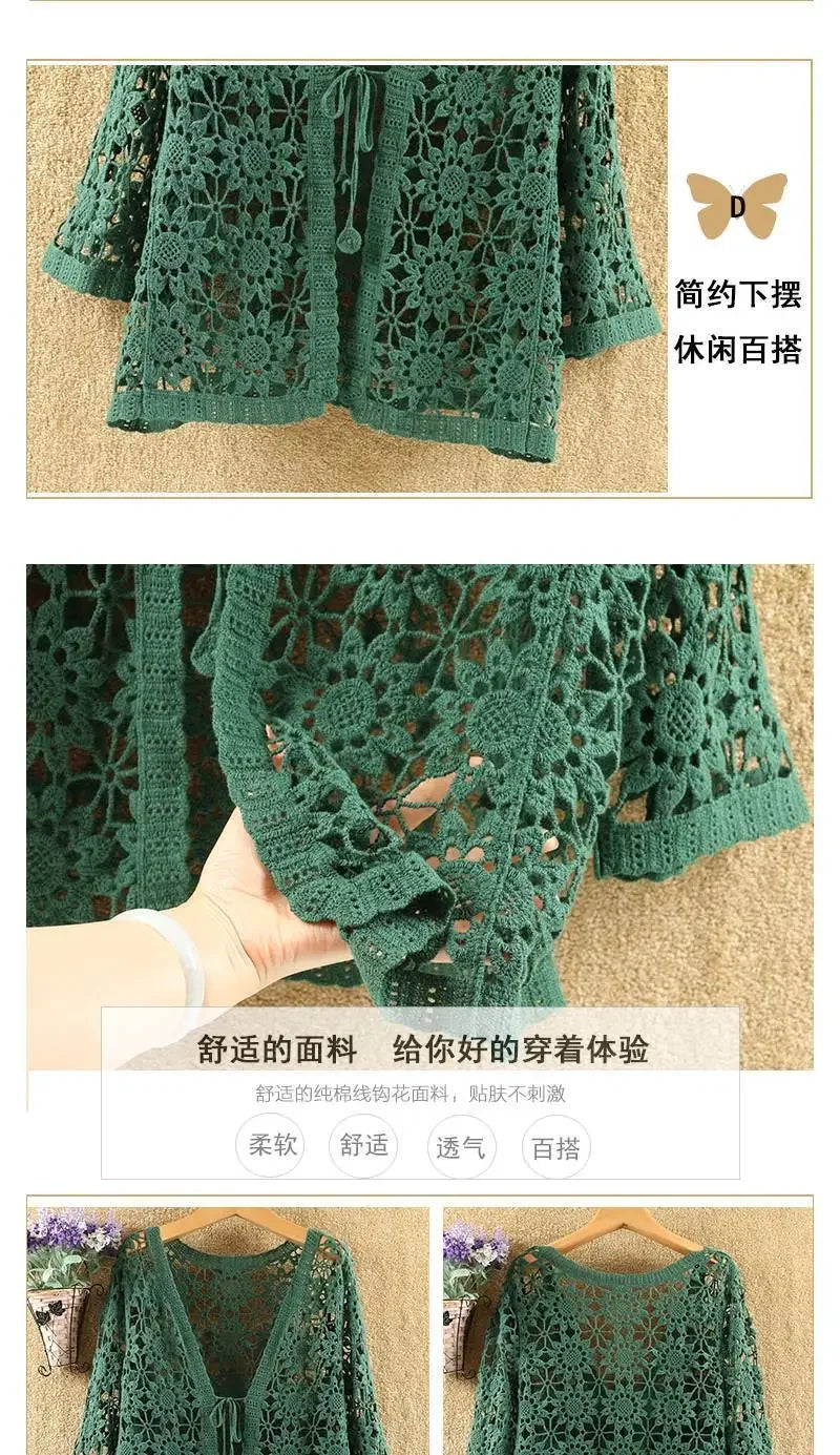 Women’s Lace Hollow Knit Cardigan – Lightweight Spring/Autumn Sweater