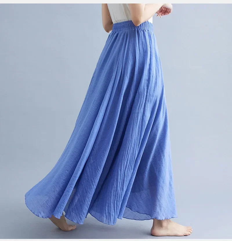 Women's Cotton Linen Maxi Skirt – Boho Y2K Casual Long Skirt, Elegant Beachwear Style