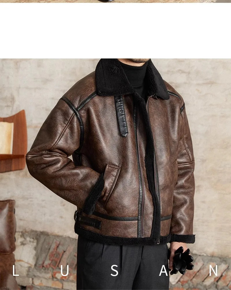 Men’s British Style Leather Jacket – Fur Lined Winter Coat