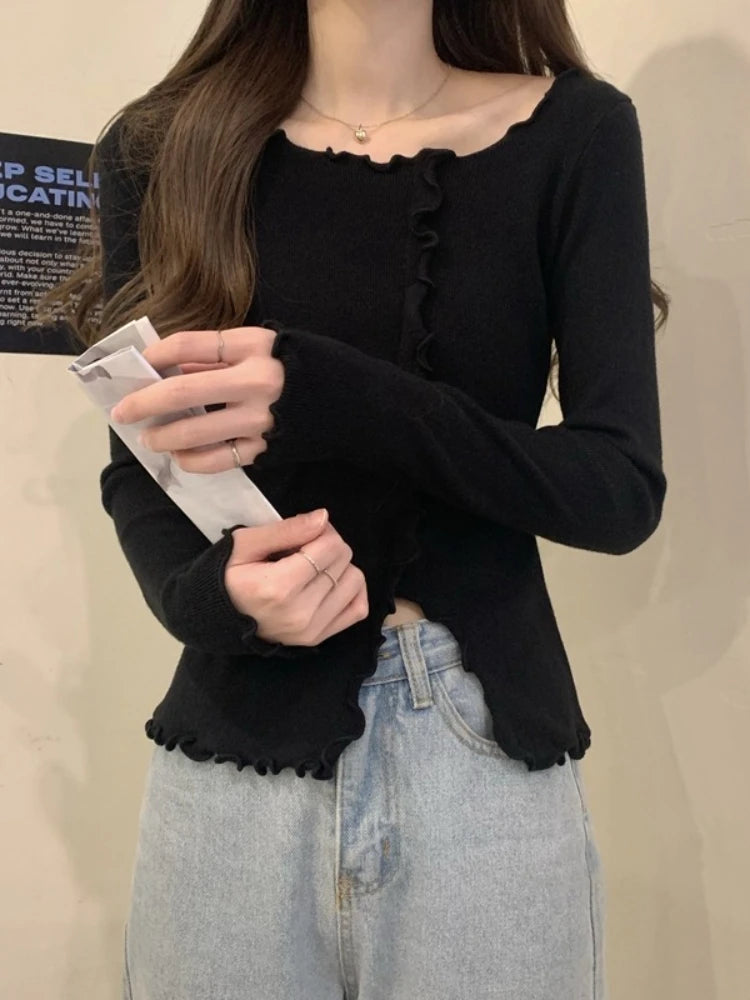 Women’s Slim Fit Lettuce-Edge Knit Sweater