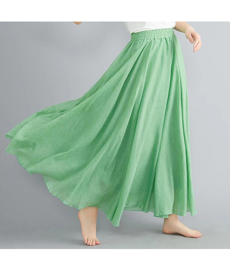 Women's Cotton Linen Maxi Skirt – Boho Y2K Casual Long Skirt, Elegant Beachwear Style