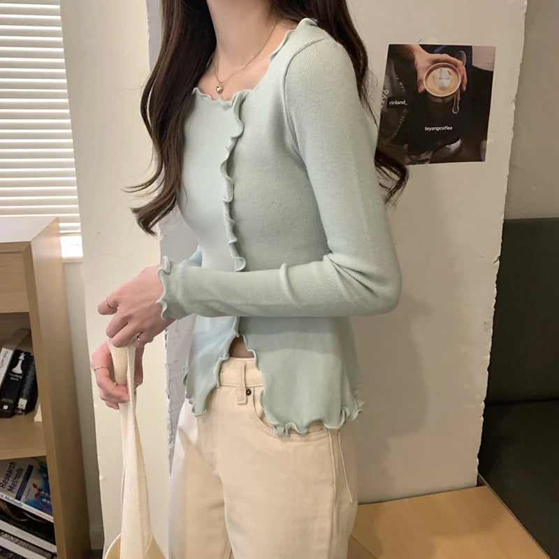 Women’s Slim Fit Lettuce-Edge Knit Sweater