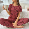 Women’s Cartoon Print Pajama Set – Short Sleeve Top & Long Pants, Soft Comfortable Sleepwear