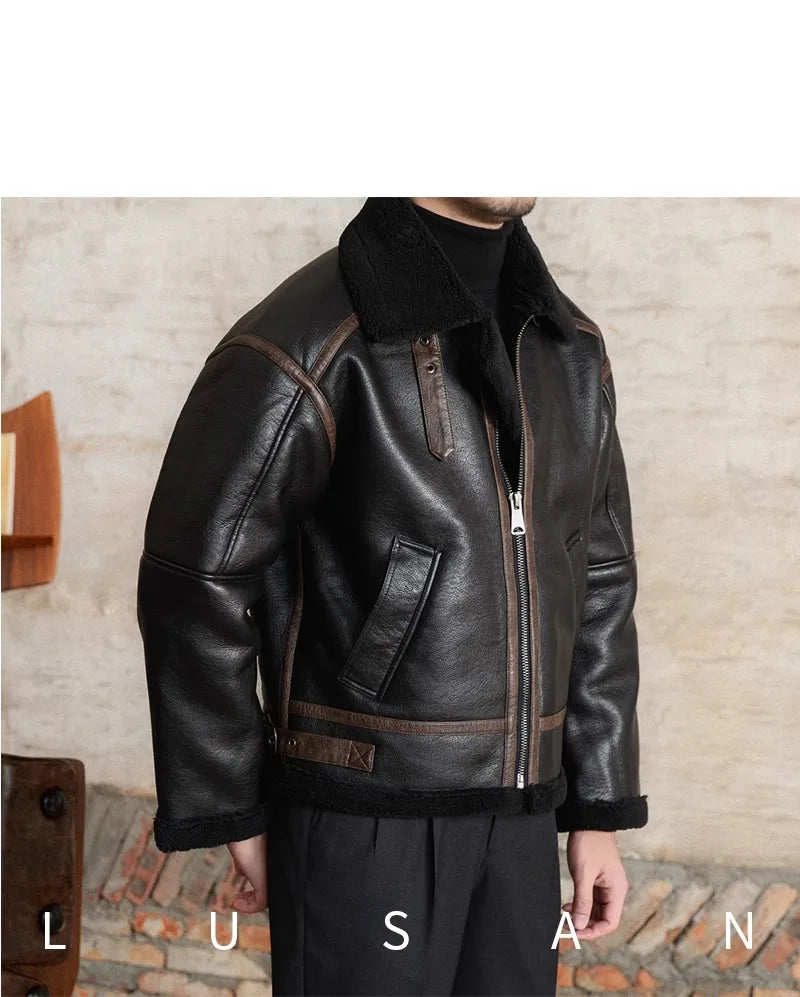 Men’s British Style Leather Jacket – Fur Lined Winter Coat