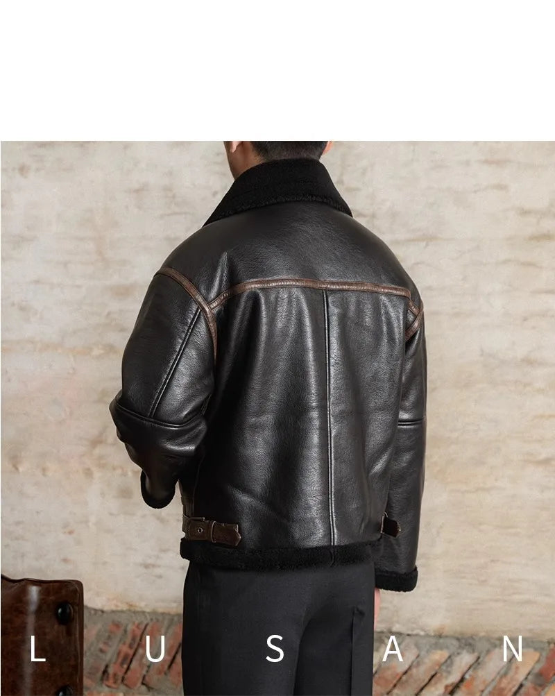 Men’s British Style Leather Jacket – Fur Lined Winter Coat