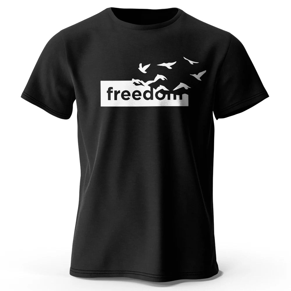 Men's Oversized Freedom Graphic T-Shirt – Cotton Letter Print Tee