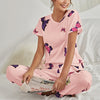 Women’s Cartoon Print Pajama Set – Short Sleeve Top & Long Pants, Soft Comfortable Sleepwear