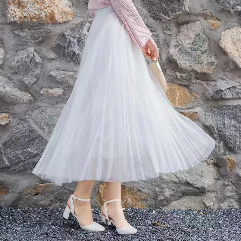 Elegant High Waist Tulle Skirt for Women