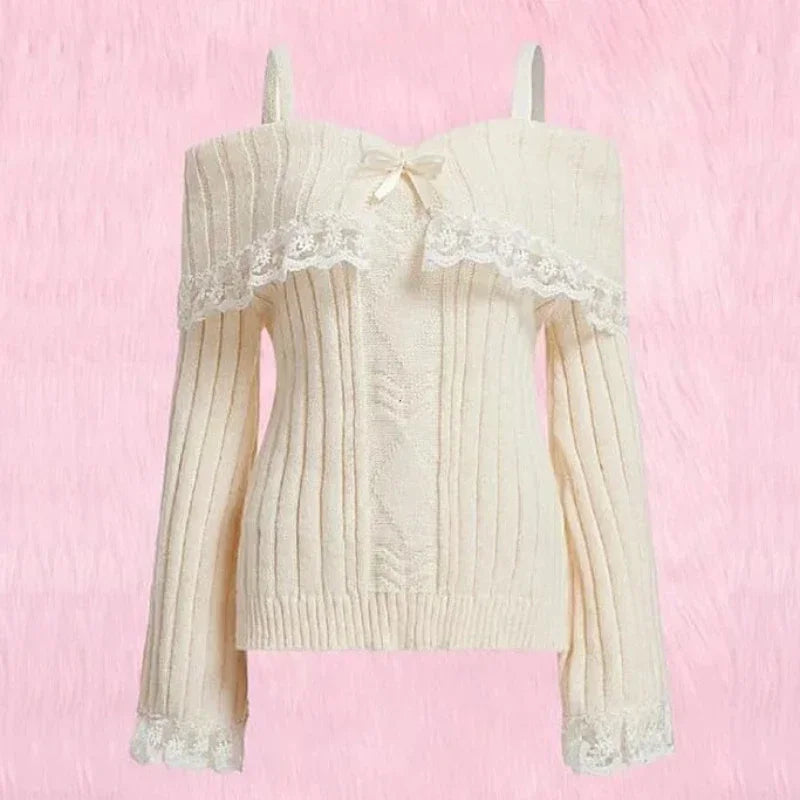 Women’s Off-Shoulder Pink Knit Sweater