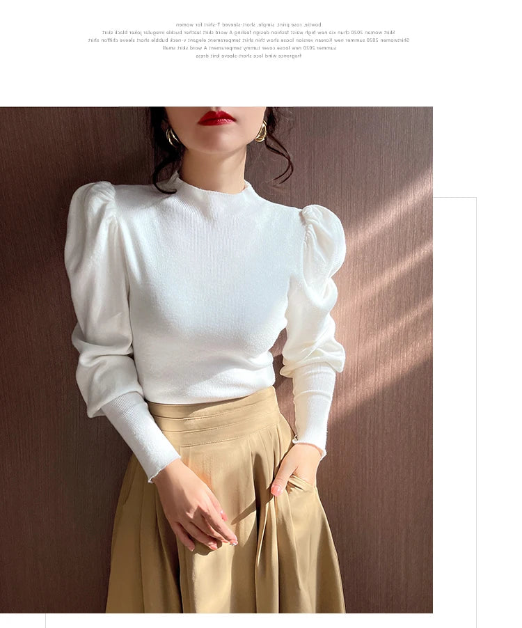 Women’s Puff Sleeve Turtleneck Slim Fit Sweater