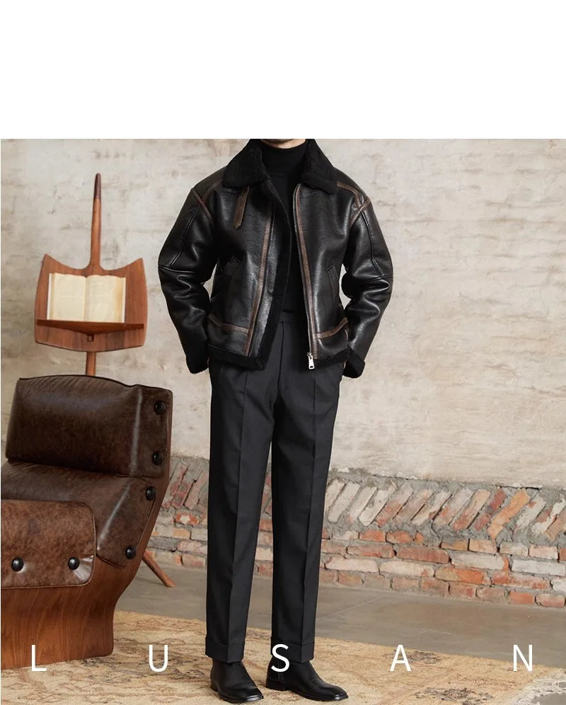 Men’s British Style Leather Jacket – Fur Lined Winter Coat