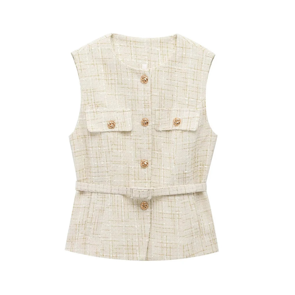 Women's Tweed Waistcoat with Belt