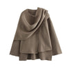 Women’s Plush Winter Coat – Asymmetric Scarf Collar Padded Jacket