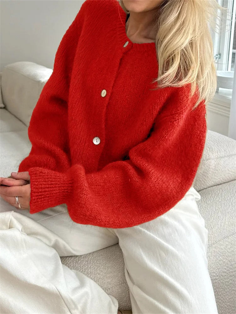 Women’s Fuzzy Knit Button-Down Cardigan