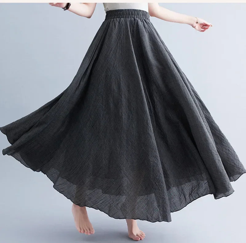 Women's Cotton Linen Maxi Skirt – Boho Y2K Casual Long Skirt, Elegant Beachwear Style