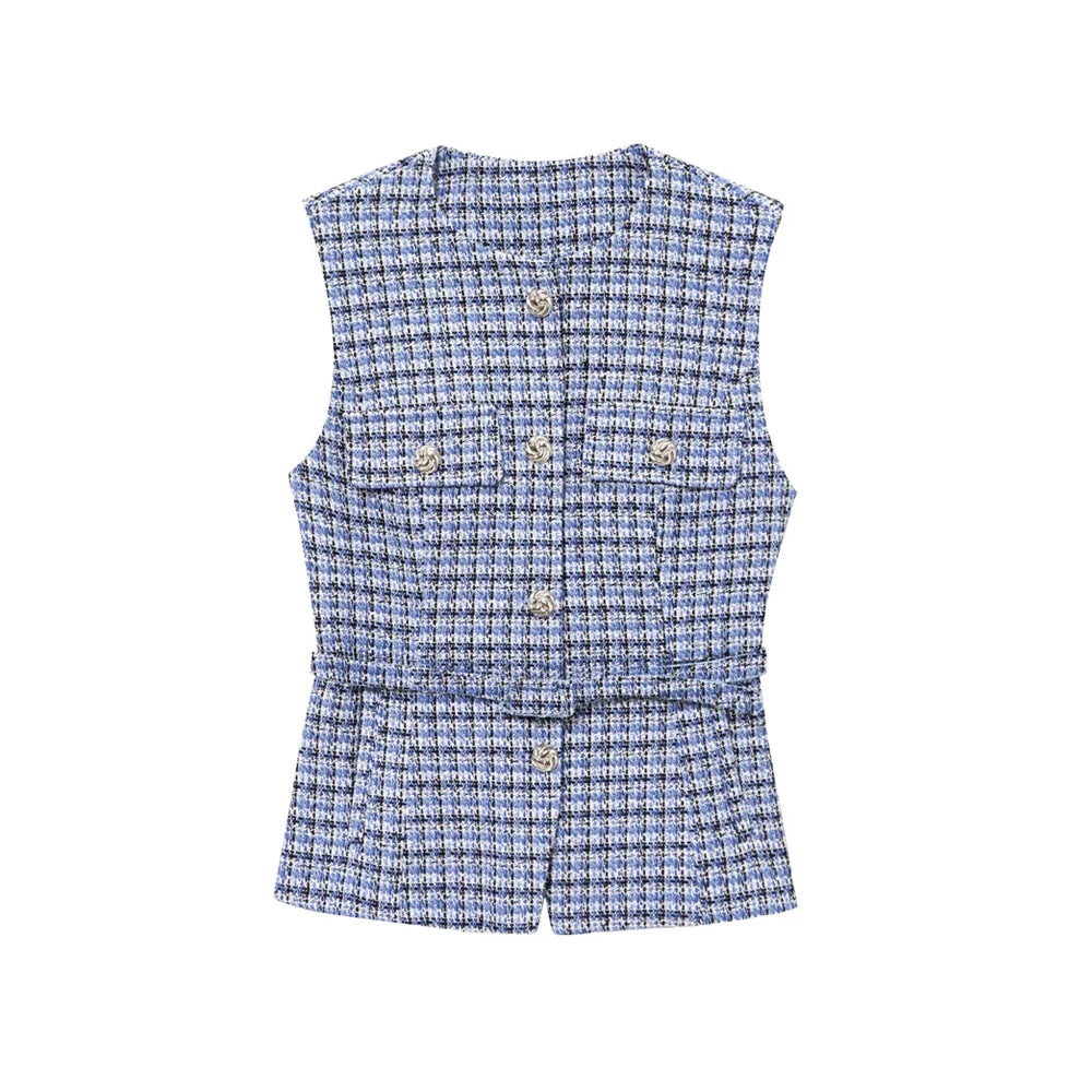 Women's Tweed Waistcoat with Belt
