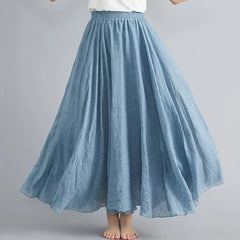 Women's Cotton Linen Maxi Skirt – Boho Y2K Casual Long Skirt, Elegant Beachwear Style