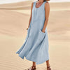 Women’s Cotton Linen Summer Dress – Sleeveless Loose Fit Long Pullover Vestido
