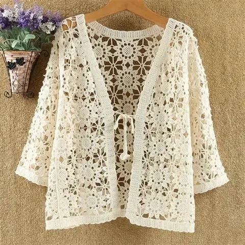 Women’s Lace Hollow Knit Cardigan – Lightweight Spring/Autumn Sweater