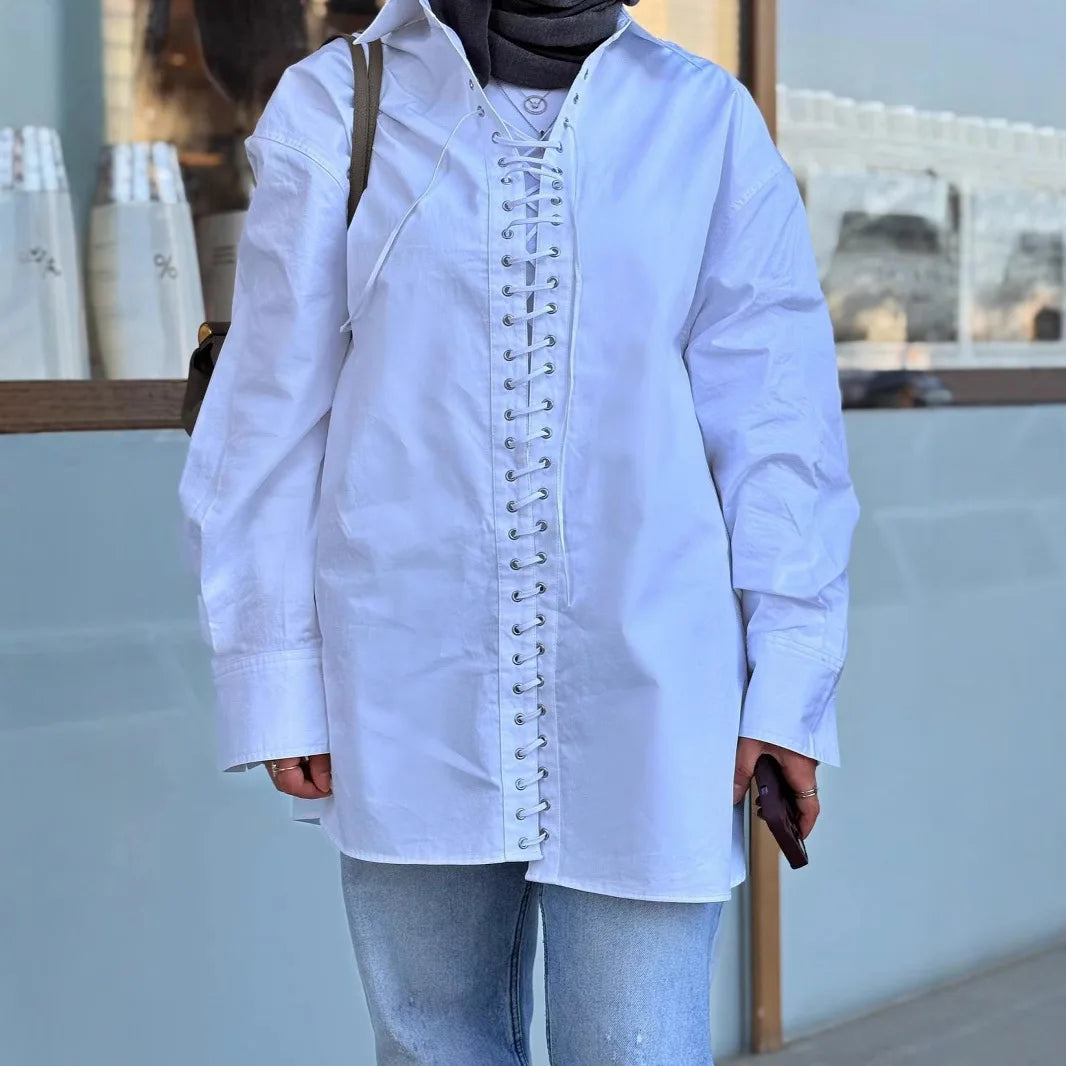 White Casual Loose Long Sleeve Shirt for Women