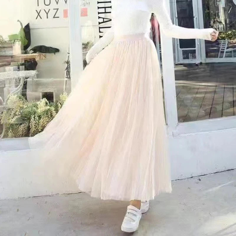Elegant High Waist Tulle Skirt for Women