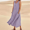 Women’s Cotton Linen Summer Dress – Sleeveless Loose Fit Long Pullover Vestido