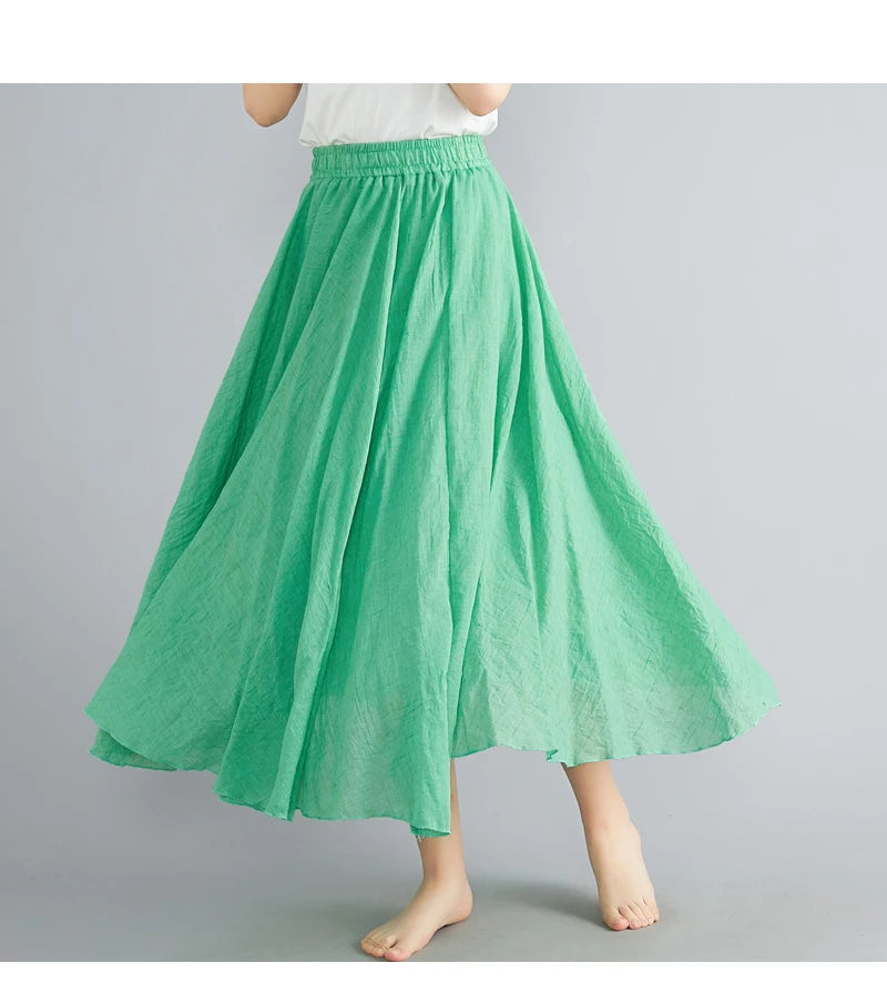Women's Cotton Linen Maxi Skirt – Boho Y2K Casual Long Skirt, Elegant Beachwear Style