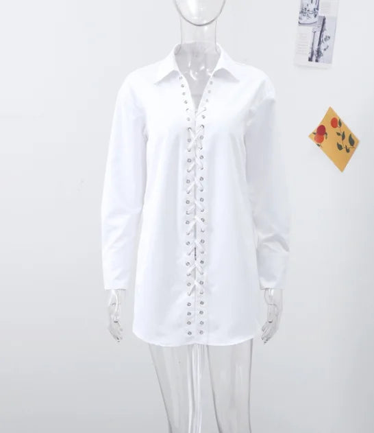 White Casual Loose Long Sleeve Shirt for Women