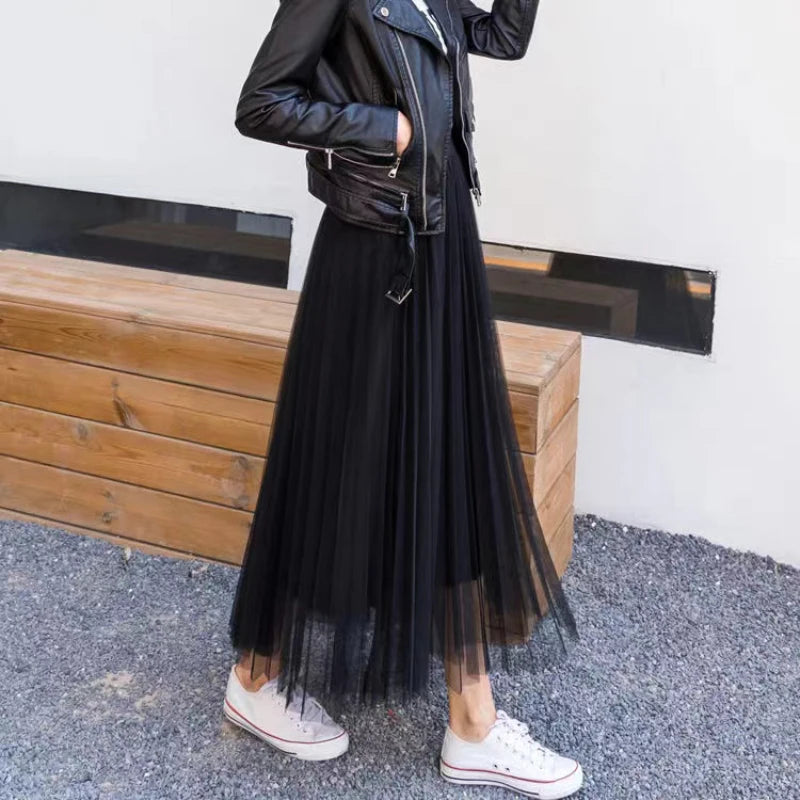 Elegant High Waist Tulle Skirt for Women